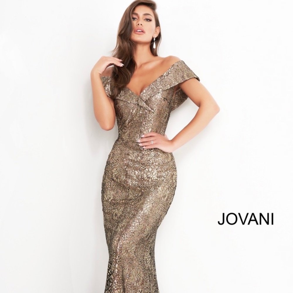 Jovani - 02905 - Off-Shoulder V Neck Lace Evening Dress